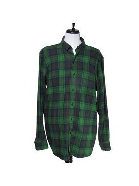 LL Bean Scotch Plaid Flannel Trad Fit Tartan Button Front Classic Shirt L Green